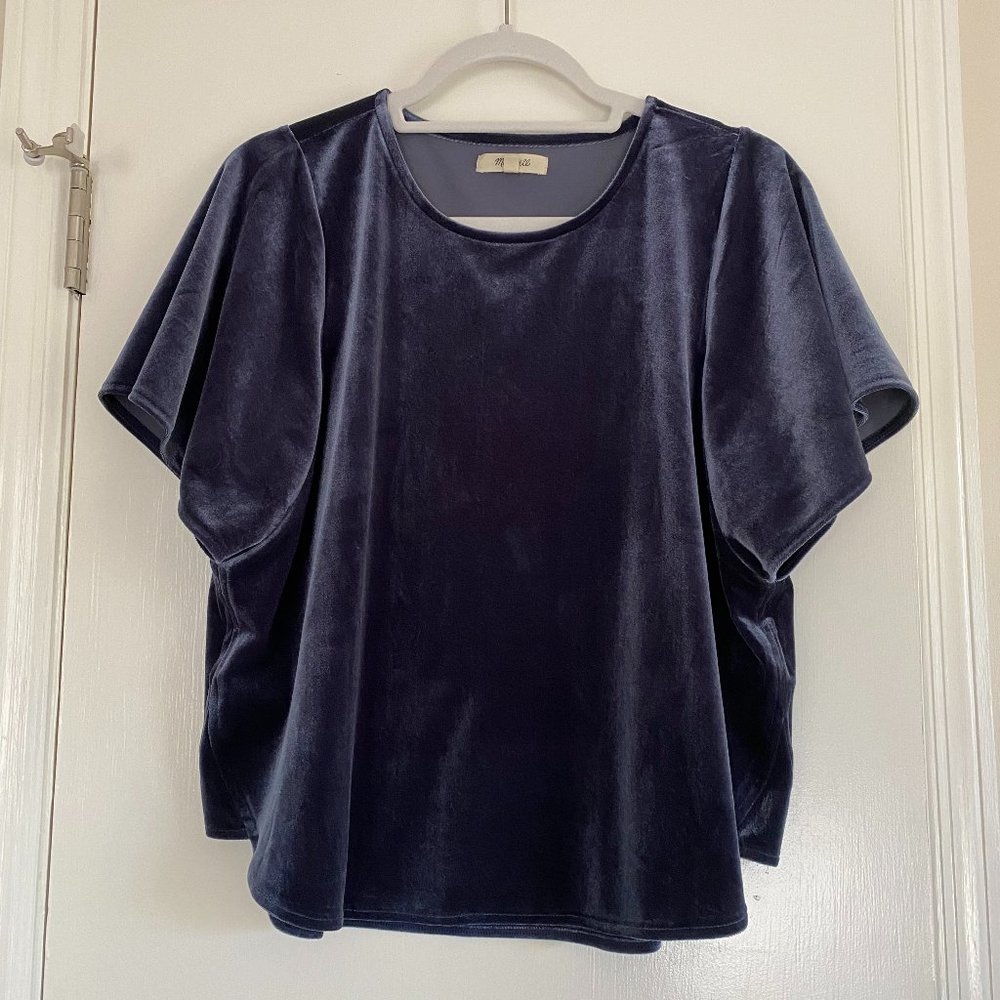 Madewell Velvet Butterfly Top, Deep Navy, Size M